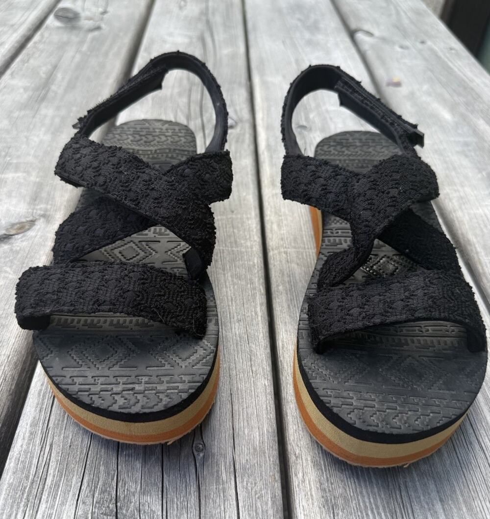 LUKEES Women Black Platform Sandals Size 8 Strappy Hook & Loop Comfort